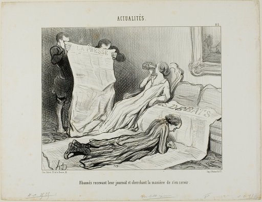Subscribers Tyring to Cope with Their Paper, plate 115 from Actualités