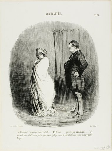 Marriage of "L'époque" and "Le Constitutionnel". Bilboquet: “- Honourable couple, I hereby unite you and bless you. Go and grow in format and may your almanacs multiply!,” plate 125 from Actualités