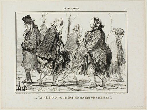 “- That's quite alright... isn't asphalt a marvellous invention?,” plate 1 from Paris L'hiver