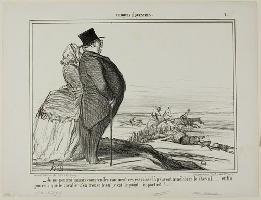 “- I'll never understand, how these exercises are supposed to ameliorate the condition of a horse..... the only thing that really counts is that the horseman feels good,” plate 1 from Croquis Équestres