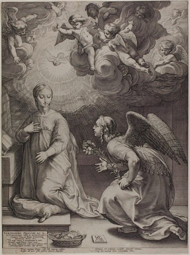 The Annunciation, plate one from The Birth and Early Life of Christ