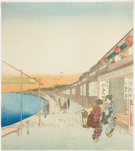 Pedestrians and Shops by the Harbor of Shinagawa