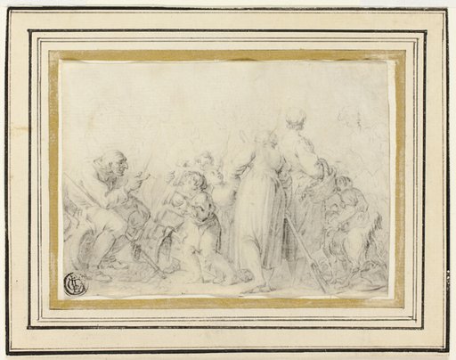 Genre Scene with Old Man, Peasant Women and Children