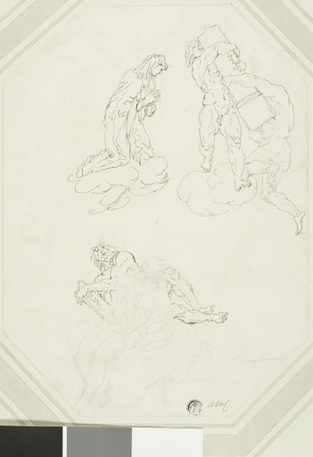 Praying Virgin and Figures in Clouds