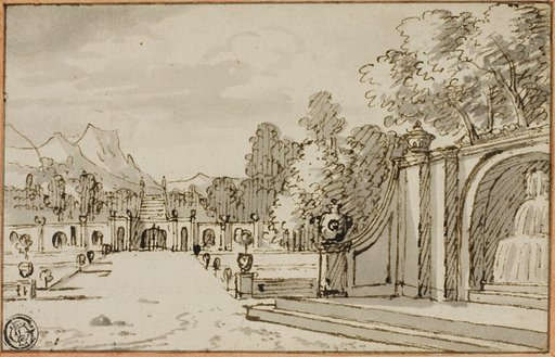 Formal Garden with Fountain in Foreground