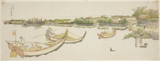 Boats transporting rice on the Sumida River