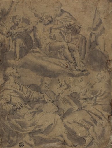 Four Evangelists and the Vision of God Holding the Dead Christ with the Instruments of the Passion