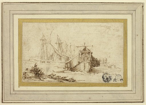 A Tuscan Galley and Other Vessels Near the Shore
