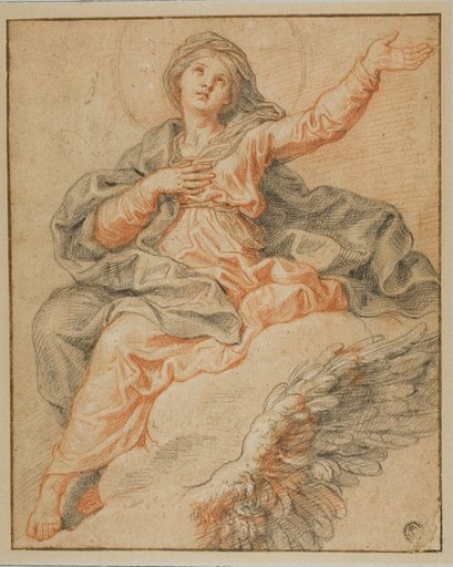 Madonna Seated on Clouds and Sketch of Angel's Wing