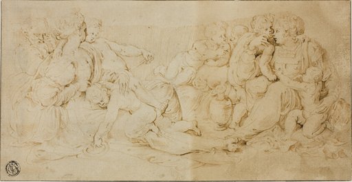 Seated Women, Children, and Old Man