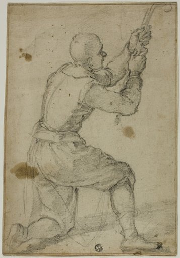 Man on Bended Knee, Pulling on Rope