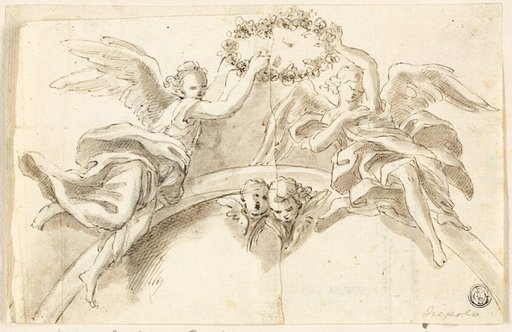 Arch with Two Angels Holding Garland