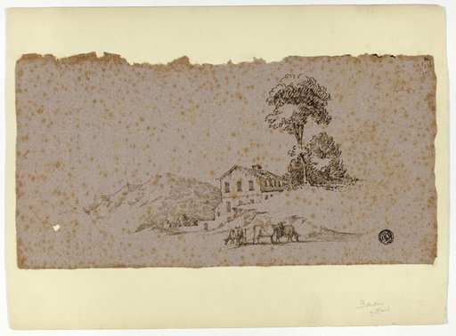 Farmhouse in the Mountains with Cows in Foreground