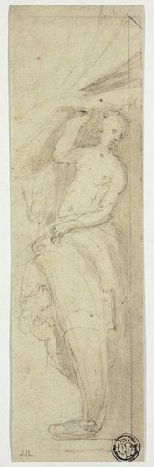 Female Figure Pulling Aside Curtain