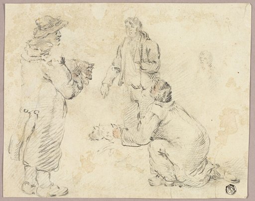 Three Men with Dogs