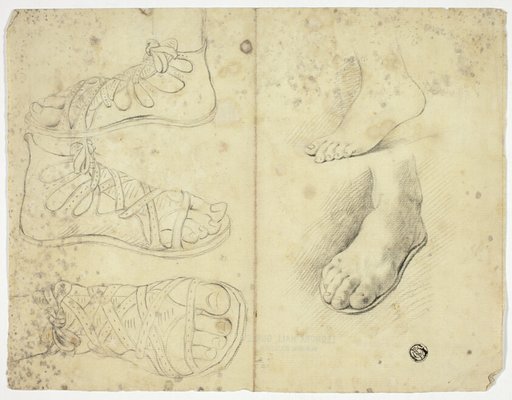 Two Bare Feet and Three Sandalled Feet