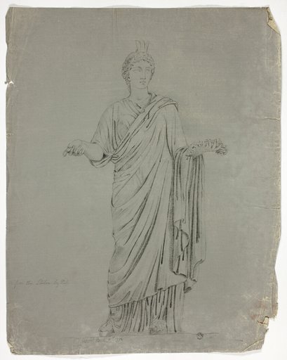 Antique Statue of Standing Goddess with Outstretched Arms