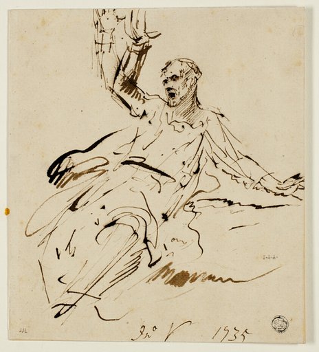 Seated Male Figure with Raised Arm
