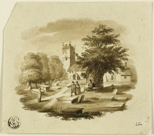 Figures in Cemetary Near Church