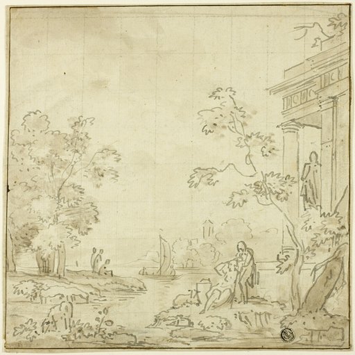 Harbor Scene with Figures, Temple