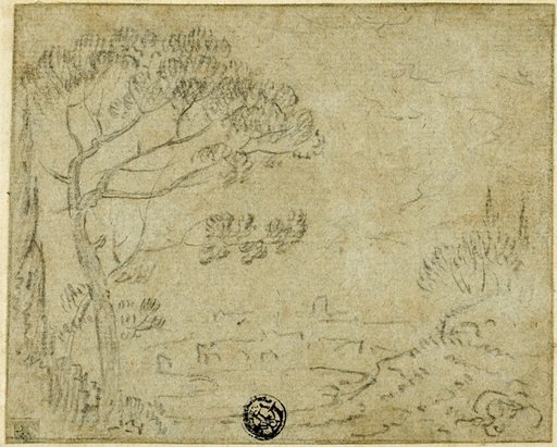 Italian Landscape with Umbrella Pine in Foreground