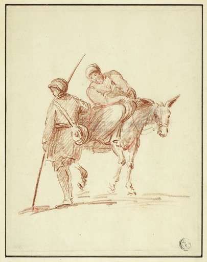 Woman on Donkey Accompanied by Man