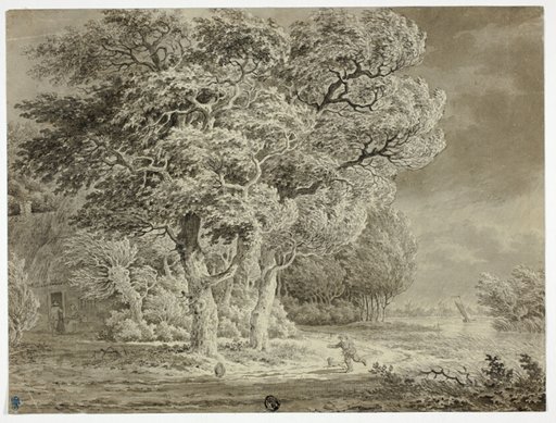 Approaching Storm; Wind Blown Trees; Boy and Dog Running Home