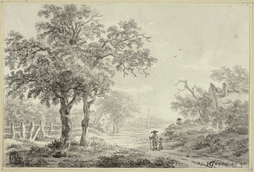 Man and Boy Walking Down Village Road