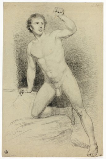 Academic Male Nude Leaning on Platform
