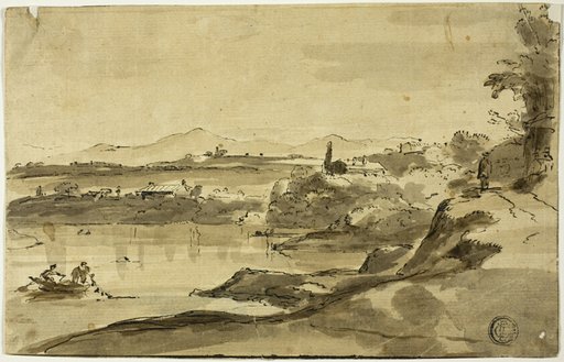 Landscape with Fisherman in Lake