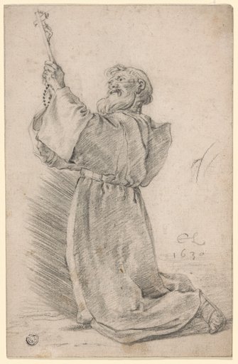 Kneeling Monk Holding a Crucifix