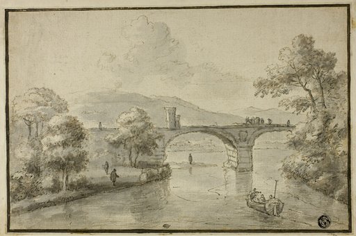River with Arched Bridge and Boat