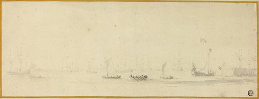 Ships in Full Sail with Small Boats