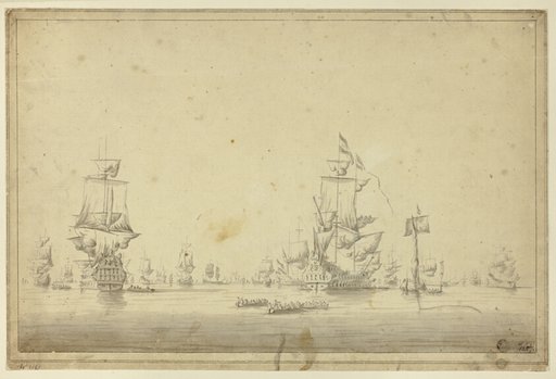 Fleet of Ships Anchored at Sea