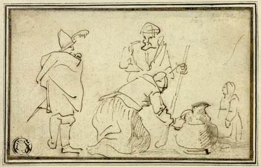 Two Soldiers, Woman with Jug and Child