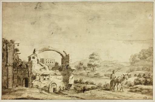 Italianate Landscape with Ruins, Woman and Donkey