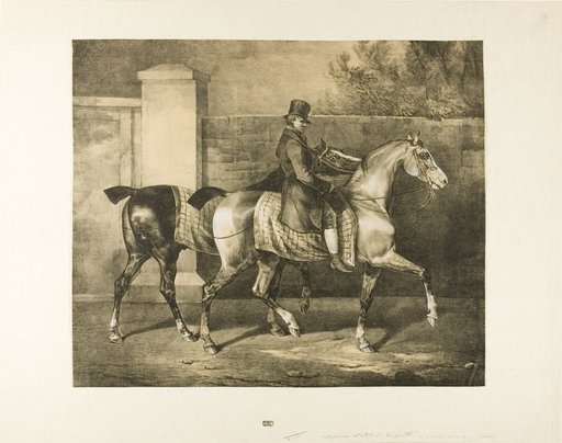 Two Horses Walked by a Jockey