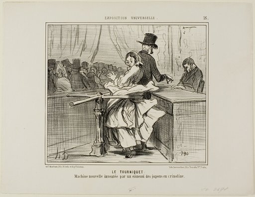 The Turnstile. A new machine invented by the enemy of crinoline petticoats, plate 15 from L'exposition Universelle
