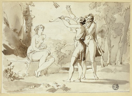 Woman Shooting an Arrow, with Two Companions