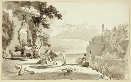 Pastural Landscape with Woman Spinning