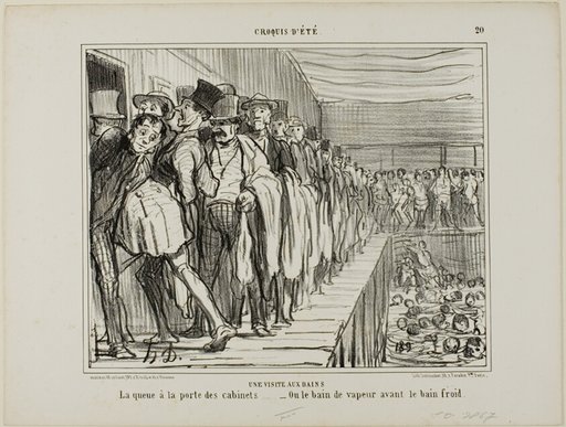 A Visit to the Baths. Queuing in front of the changing rooms - or the steam bath before the cold bath, plate 20 from Croquis D'été