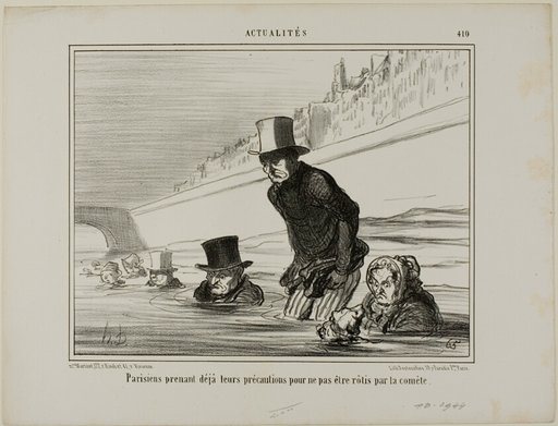Parisians already taking their precautions to avoid being roasted by the comet, plate 410 from Actualités
