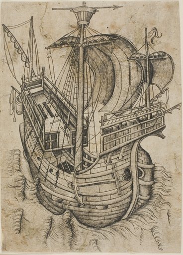 Three-Masted Ship Steering to the Right