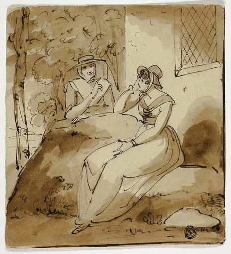 Two Women Conversing Near House