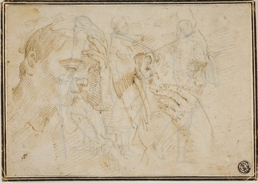 Sketches of Two Male Heads in Profile to Right