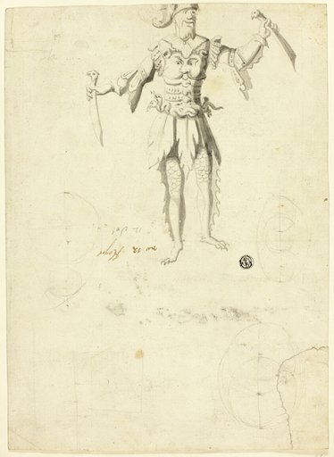 Costumed Man Carrying Two Swords