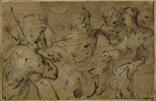 Esther before Ahasuerus or Solomon and Sheba with Cross from Wood of Adam's Tomb