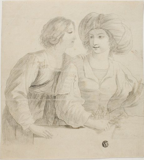 Two Young Women, One Wearing Turban, in Conversation