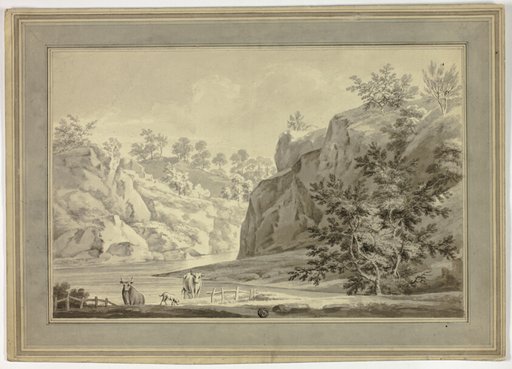 River Landscape with Cows and Dog in Foreground