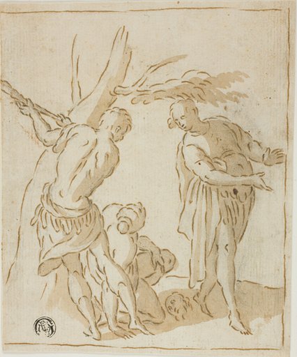 Three Figures with Severed Head on Ground